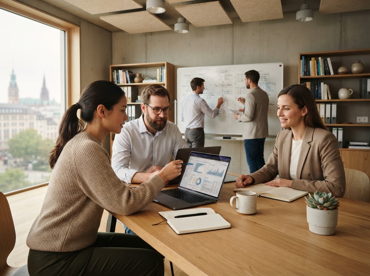 Monevra Team bei der Auswertung von Finanz- und Marktdaten